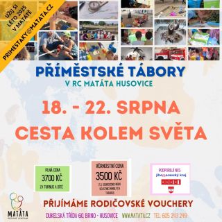 Hledáte na poslední chvíli příměšťák pro školkové děti (od 3 do 6/7 let)? Máme ještě volná místa na téma "Cesta kolem...